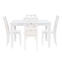 Linon Nico 5 Pce Dining Set Table and 4 Lattice Back Chairs in Pure White Wood
