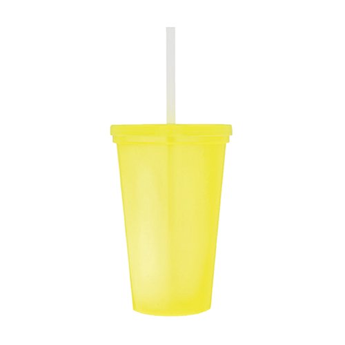 Vaso de plástico con tapa y popote.