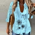 thumbnail image 2 of Blusa de siete mangas con escote en U y costuras con estampado de encaje europeo y americano de Loose desire, 2 of 5