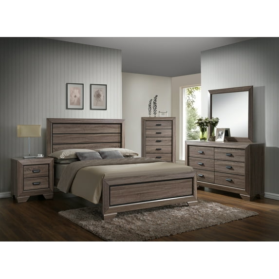 Inesita Grayish Brown Panel Bedroom Set Special Queen 3 Piece: Bed, Dresser, Mirror