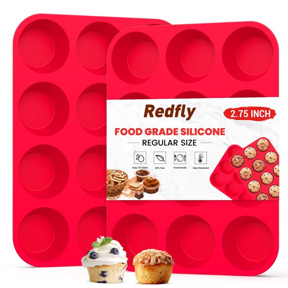 Molde para muffins Redfly de silicona, 12 cavidades, libre de BPA, 32 x 24 cm