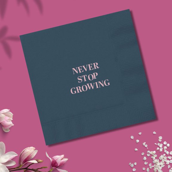 Never Stop Growing Pink Navy Blue 5 x 5 Paper Disposable Napkin