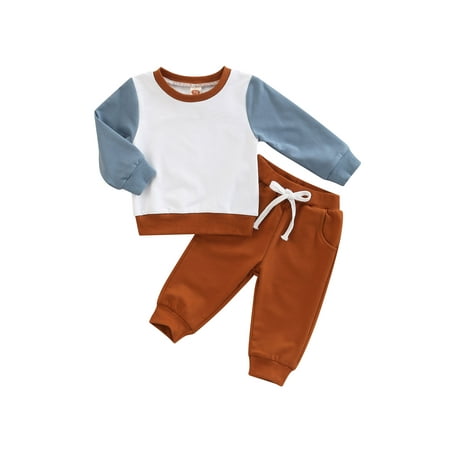 

Nokpsedcb Toddler Baby Boy Girl Fall Winter Clothes Long Sleeve Crewneck Pullover Sweatshirt Tops Elastic Waist Long Pants Set Brown 12-18 Months