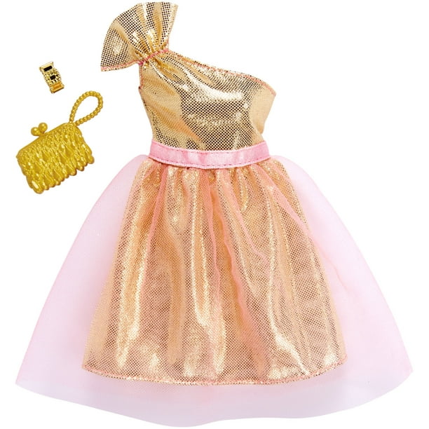 Barbie Complete Looks Gold One Shoulder Gown with Pink Tulle Outfit ...
