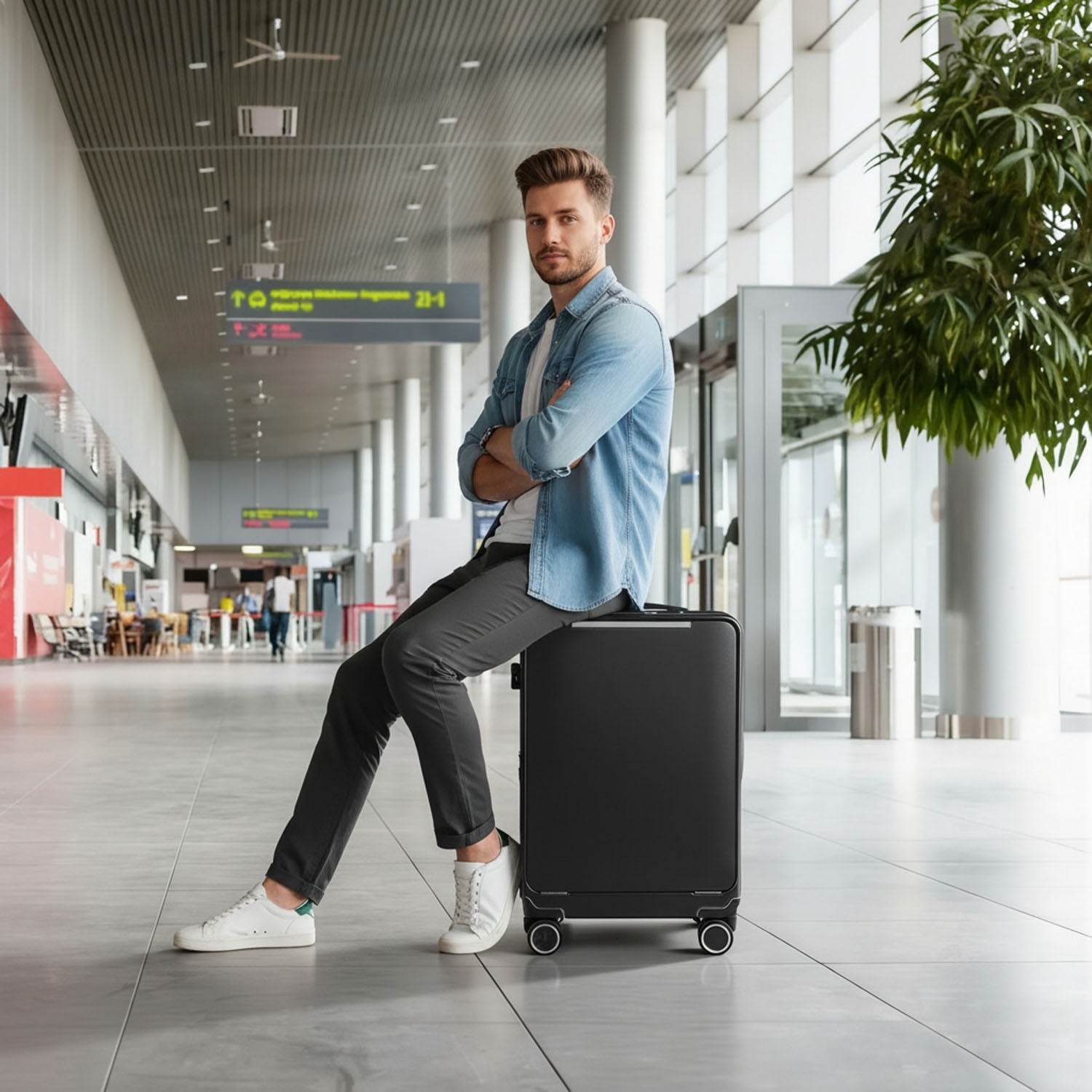 New York Xpress 20" Zipperless Carry-on Luggage, Hardside Aluminum Frame Suitcase with Spinner Wheels, TSA Approved, Black - LA266