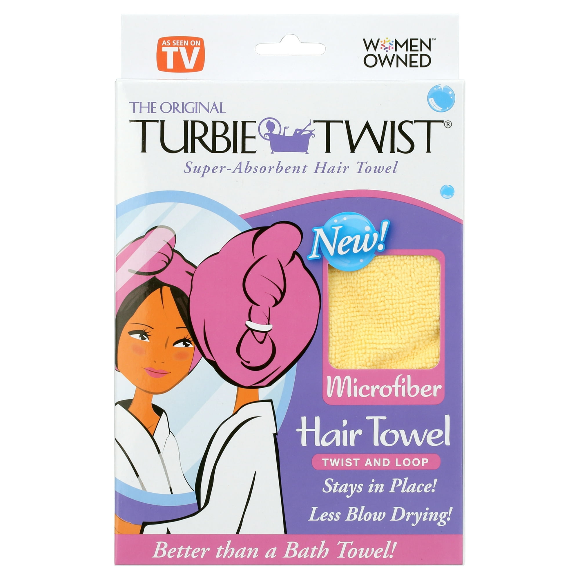 Turbie Twist Microfiber Hair Towel Wrap - 1 Pack - For Women, Men & Kids - Travel & Bathroom Essential - Quick Dry Hair Turban for Curly, Long & Thick Hair (Assorted Colors)