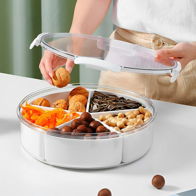 Square/ Divided Serving Tray with Lid Removable Food Storage Containers with Individual Dishes Minimalist Divided Serving Platter Tray Reusable for Snack Candies Fruit Veggie Party Home