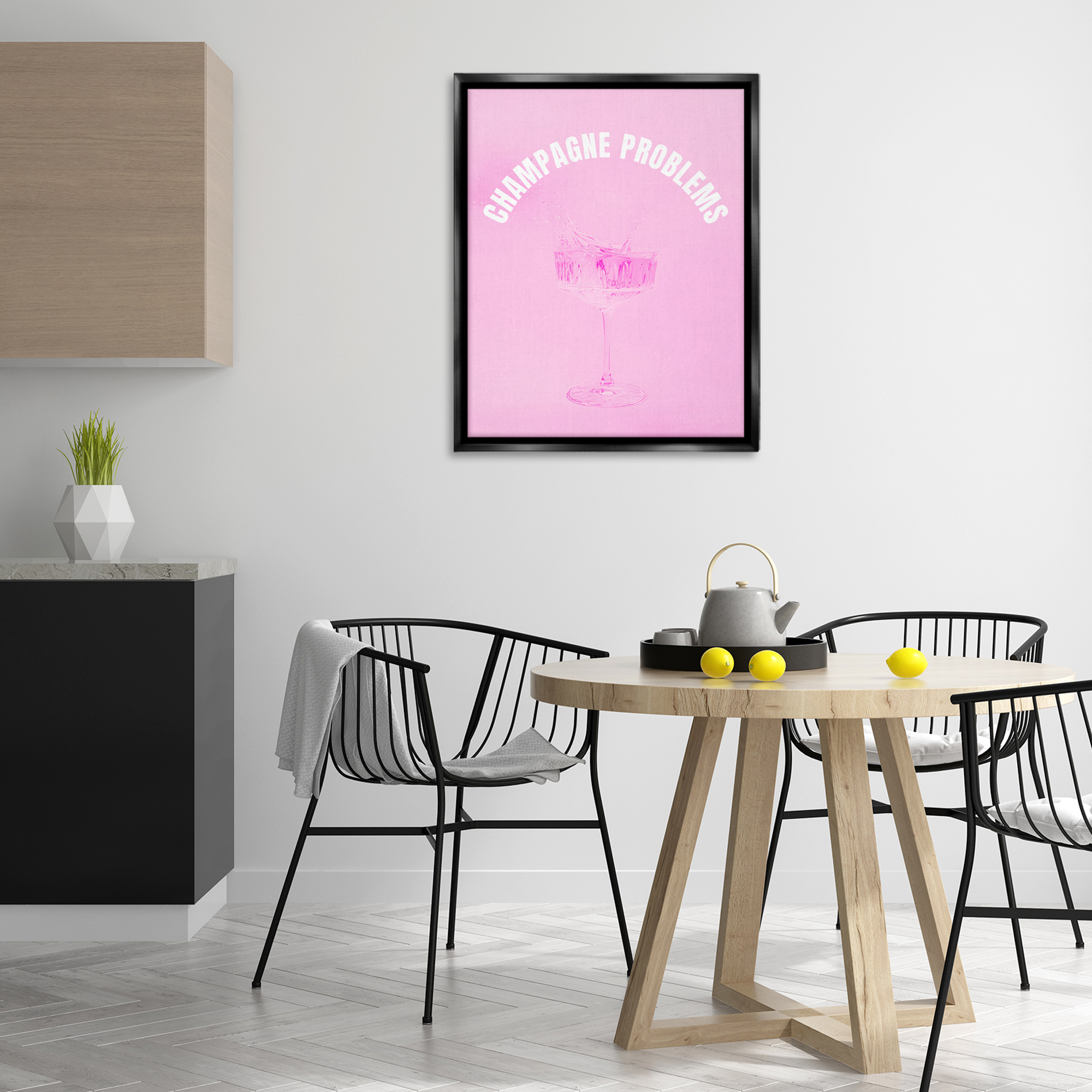 Stupell Industries Champagne Problems Pink Food & Beverage Painting Black Floater Framed Canvas Art Print Wall Art, 25 x 31