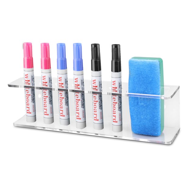 Acrylic Wall Mountable 6 Slot Dry Erase Marker & Eraser Holder Storage