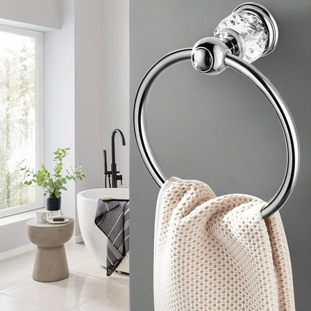 Chrome Towel Ring, Bath Hand Towel Holder Crystal, Silver Towel Rack Wall Mounted