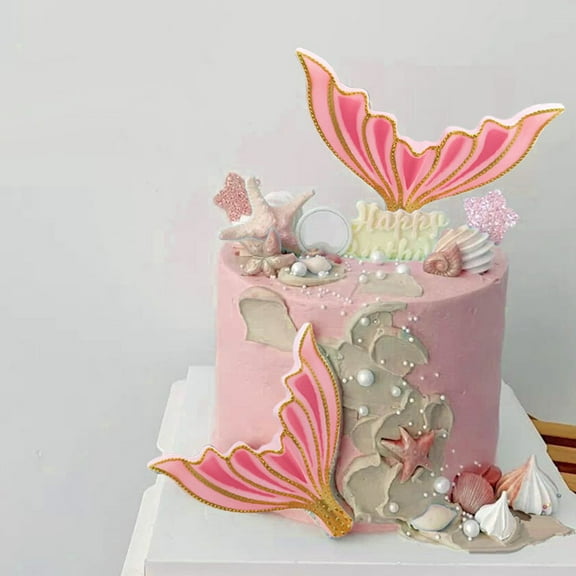Worgeous 2 Pcs Mini Mermaid Tail Card Cake Topper Cake Decoration 12.5X8CM