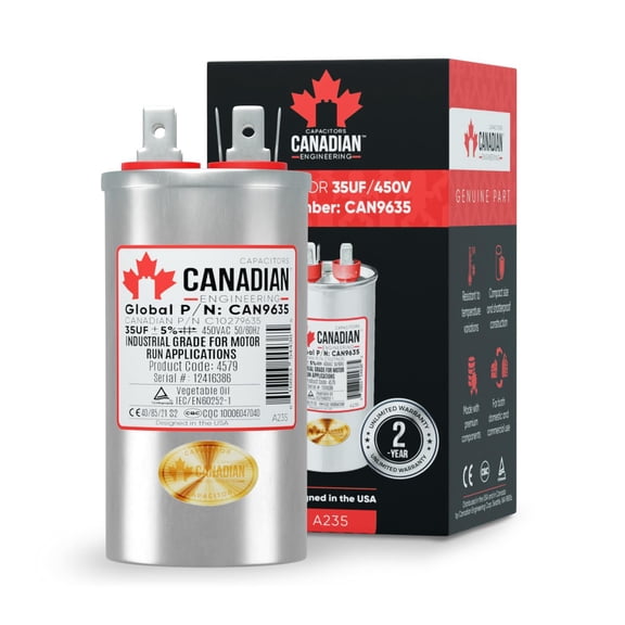 AC Capacitor 35 μF, 450 VAC, CBB65 Motor Run Round Capacitor for Air Conditioner, Industrial Electric Motors, Compressors, Air Conditioners