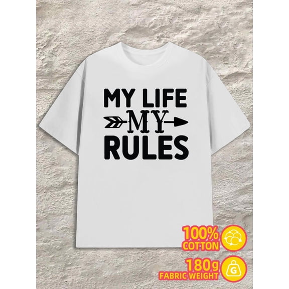 Life Rules Tee men's white 180G 100% Cotton Wearable year-round Vintage Unisex Shirt Cotton tshirts Vintage Unisex Shirt Graphic Tee tshirts Fashion Unisex Shirt Cotton tshirts