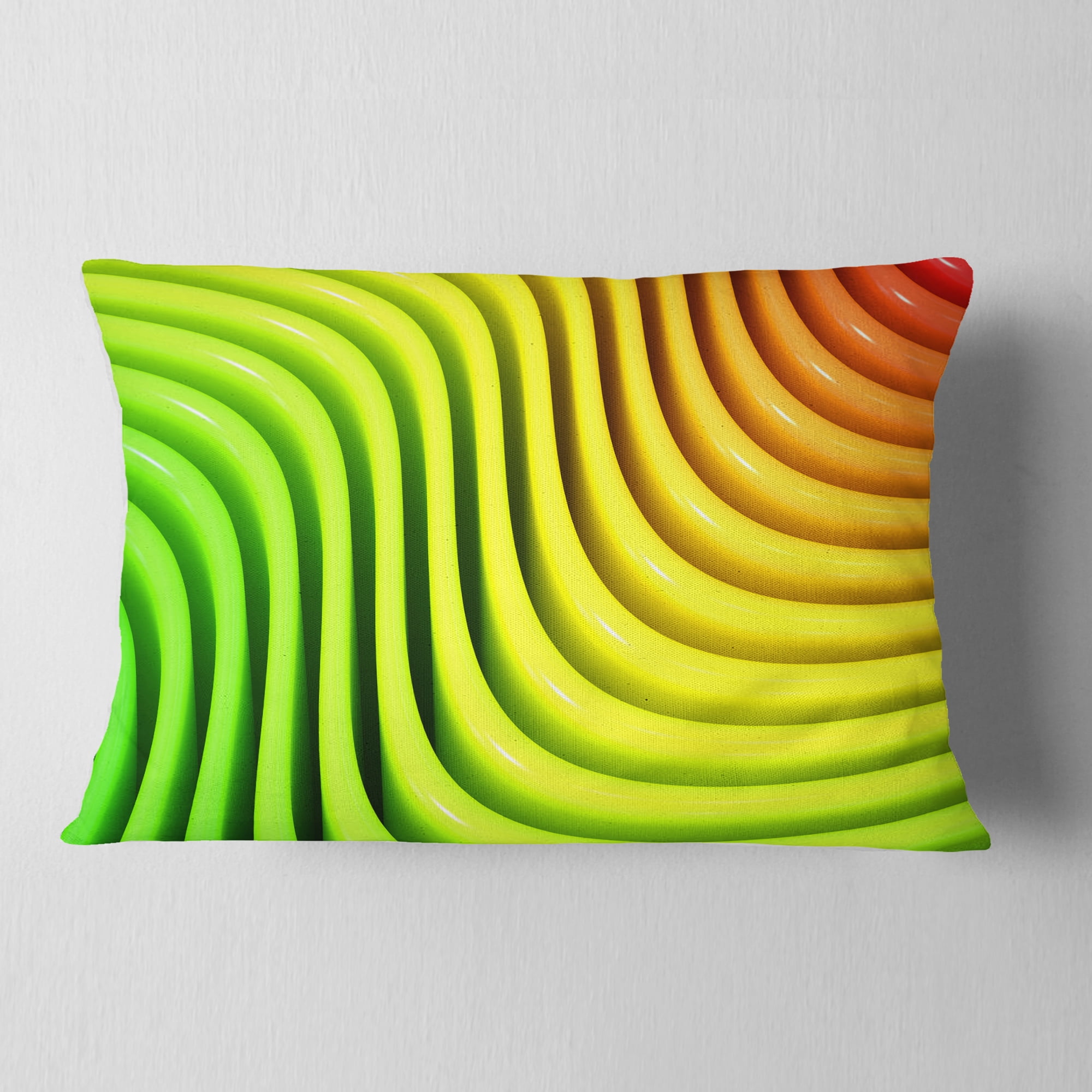 Designart Rainbow Colors Wave - Abstract 3D Digital Throw Pillow - 12x20