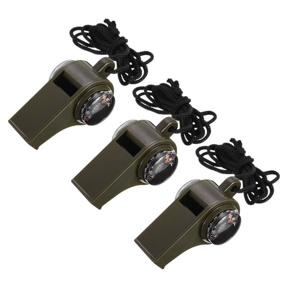 Multifunctional Whistle, 3-in-1 Survival Whistles with Compass Thermometer Lanyard, Green, 3-Pack