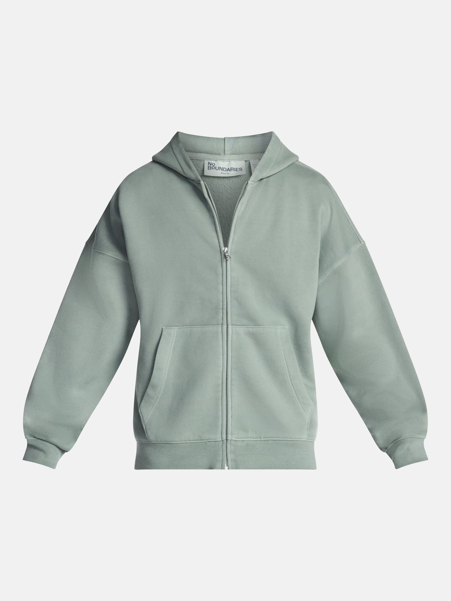 No Boundaries Boxy Oversized Fit Fleece Zip Hoodie Sweatshirt with Long Sleeves, Men's XS-4XLT
