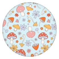 Mushroom Print Round Tablecloth Waterproof Oxford Fabric Elastic Fit for 45–52” Table, Perfect for Birthday, Camping, and Backyard