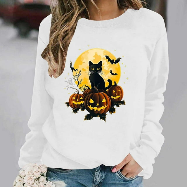Heisall Womens Sweatshirts Long Sleeve Round Neck Loose Casual Halloween Print No Hood Autumn Winter 2025 New Arrival Fashion Sweatshirts