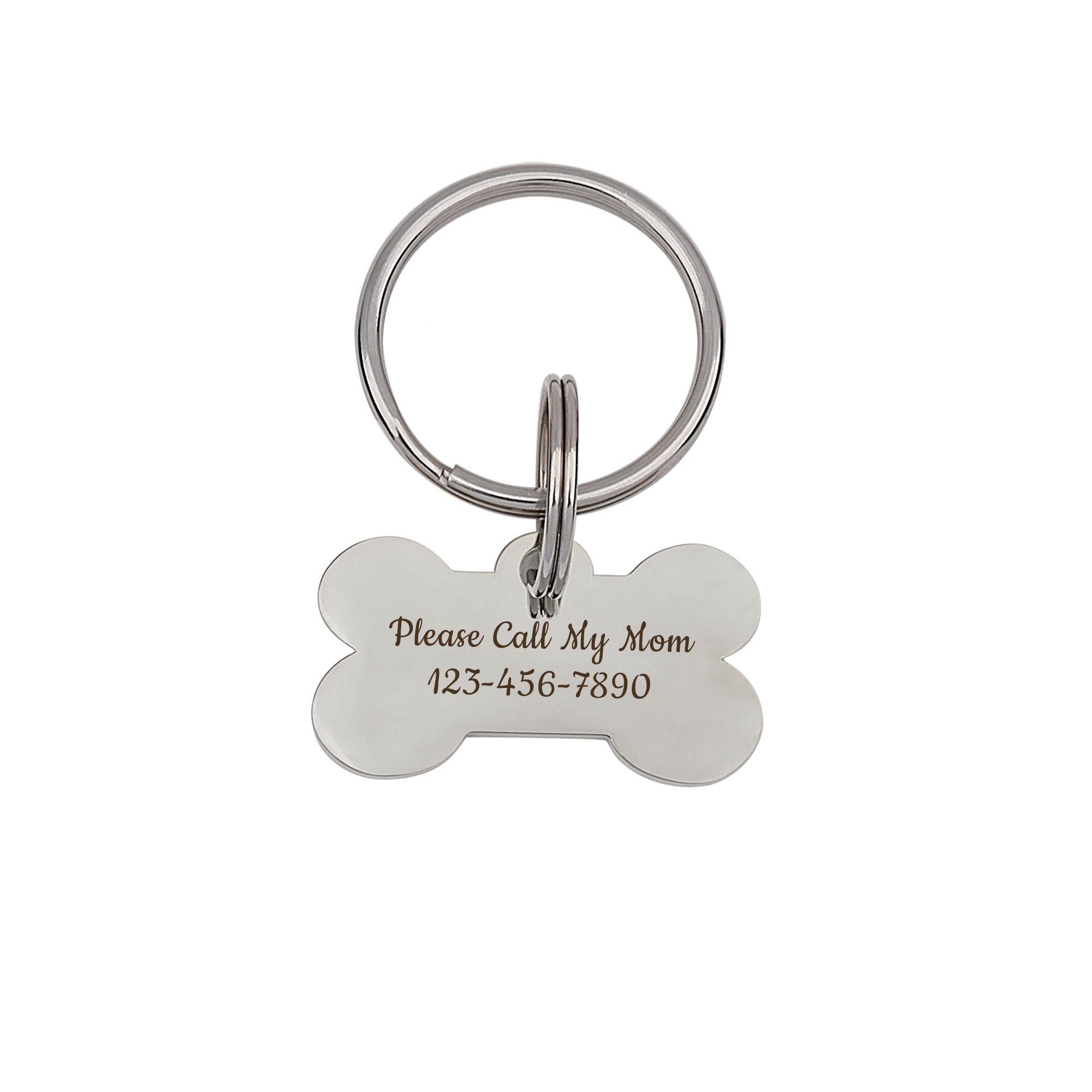 Anavia Metal & Stainless Steel Bone Name Tag with Funny Paw Icon Birthday Holiday Christmas Engraved Dog ID Tag, Silver, S