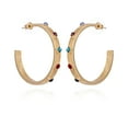 thumbnail image 2 of Time and Tru Women's Gold Tone Textured Hoop Earring with Gem Stone Stations, 2 of 4
