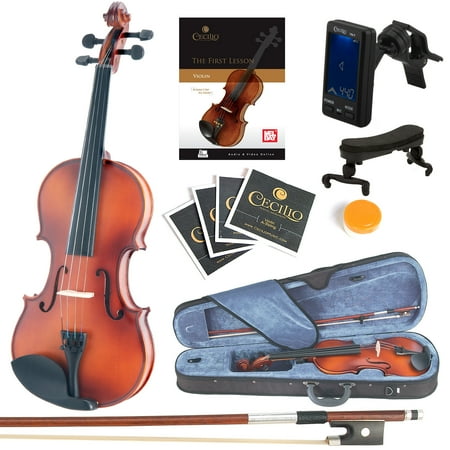Mendini Solid Wood Violin with Tuner, Lesson Book, Shoulder Rest, Extra Strings, Bow, 2 Bridges & Case, Satin Antique Finish,Size 1/2 MV300