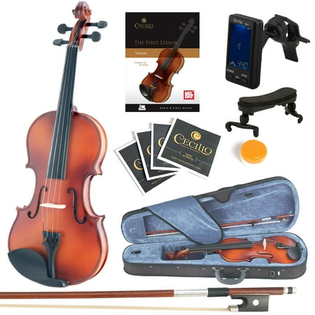 Mendini Size 1/2 MV300 Solid Wood Violin w/Tuner, Lesson Book, Shoulder Rest, Extra Strings, Bow, 2 Bridges & Case, Satin Antique (Best Violin Bridge Brand)