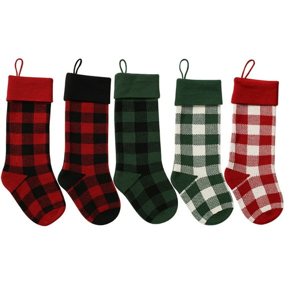 Xmarks 5 Pack Christmas Stockings- 20 Inch Red Black Buffalo Plaid Christmas Stockings Fireplace Hanging Stockings for Family Christmas Decoration