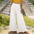 thumbnail image 2 of LEKODE Women Wide Leg Casual Pants Flowy Palazzo Pants with Pockets Elastic High Waist Women Pants White XL, 2 of 5