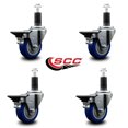 thumbnail image 2 of 3.5 Inch Blue Poly Swivel 1-1/4 Inch Expanding Stem Caster Set with Brake SCC, 2 of 2