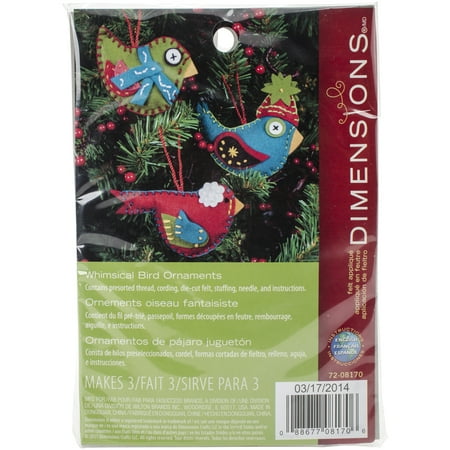 Dimensional Felt Ornaments Applique Kit 2.75"X4.75" Set of 3-Whimsical Birds