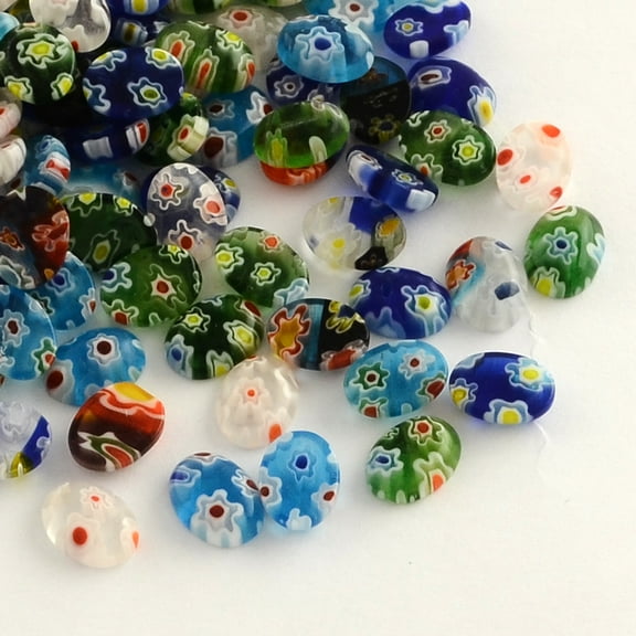 Millefiori Lampwork 100 pc Handmade Millefiori Glass Cabochons Oval Mixed color 8x6x3mm