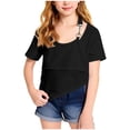 thumbnail image 1 of Zpanxa T-Shirts pour Filles Style Western Uni Col Rond Manches Courtes Haut en Nylon Spandex 11-12 Ans, 1 of 6