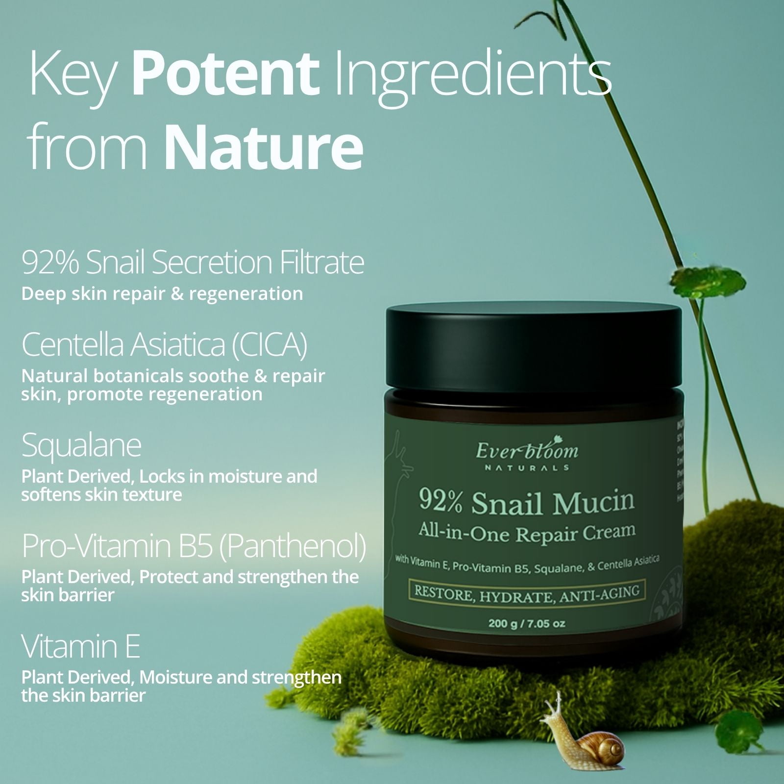 92% Snail Mucin Face Moisturizer Cream, 7oz Jar