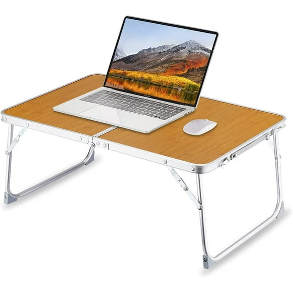 UTAH-Foldable Laptop Table for Bed, Lap Desk Bed Desk, Breakfast Serving Bed Tray, Portable Mini Picnic Table Storage Space Laptop Desk Reading Holder(Bamboo)