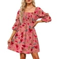 thumbnail image 3 of Arvbitana Women Casual Mini Dress 3/4 Sleeve Square Neck Cocktail Party Dress Summer A-line Beach Flowy Dress, 3 of 5