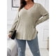 thumbnail image 4 of Camiseta holgada de polar de manga larga con cuello en V y color liso de otoño e invierno para mujer de talla grande, 4 of 6