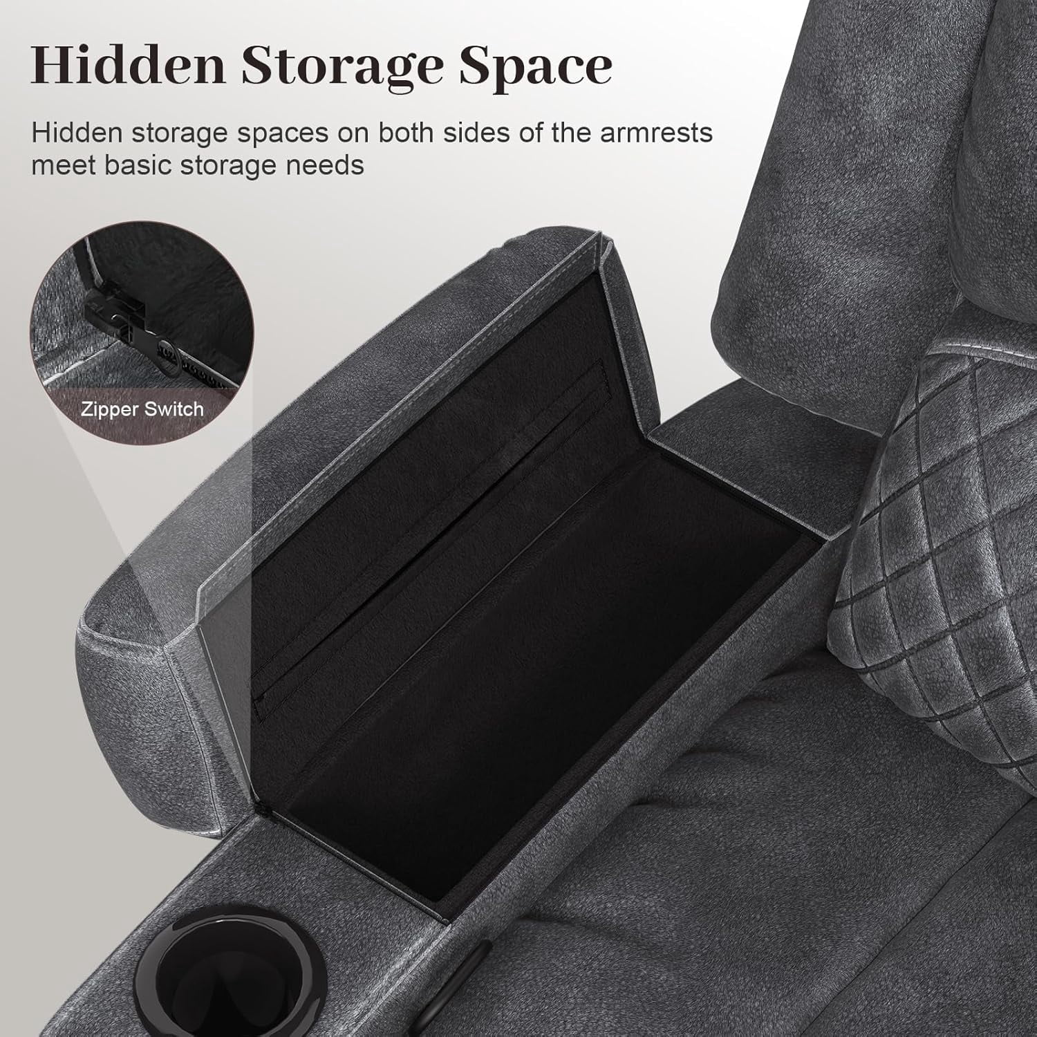 Loberfve Power Reclining Loveseat with Storage & USB Ports, Wall Hugger Recliner Sofa for Home Theater, Removable Armrests, 2-Tier Cushions, Gray
