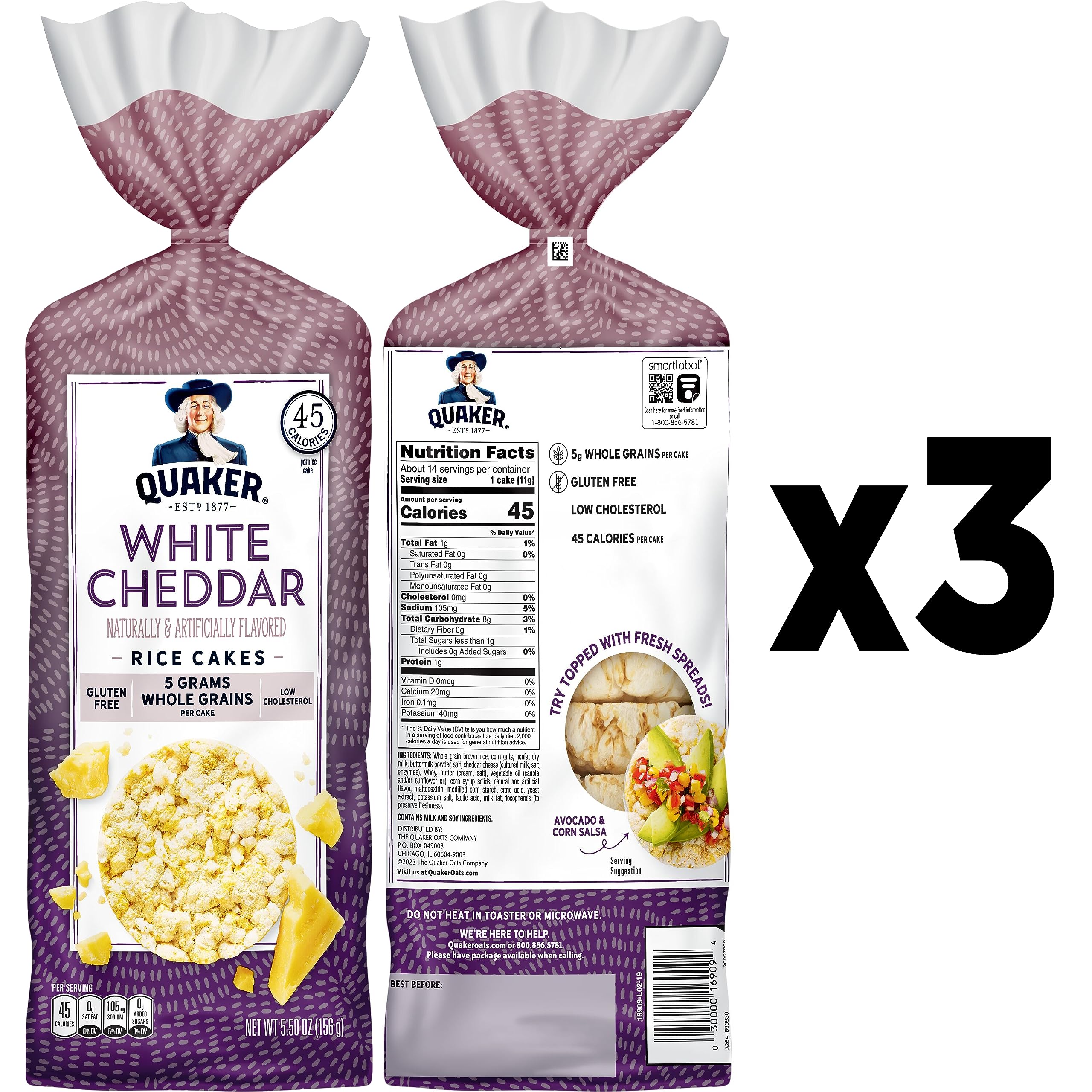 Quaker Large Rice Cakes, White Cheddar, Pack of 3