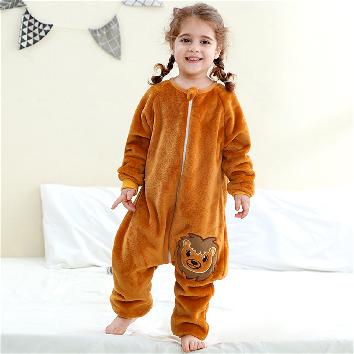 WIBACKER 6M-6Y Baby Warm Flannel Sleeping Bag, Infant Sleepsuit, Kids Toddler Boys Girls Long Sleeve Double Zipper Wearable Sleep Sack - Lions