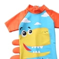 thumbnail image 4 of Traje de baño de una pieza de manga corta con protección solar para playa, aguas termales, traje de baño con sombrero para niño pequeño, dinosaurio azul y blanco, M (80-90 cm, 10-13 kg), 4 of 5