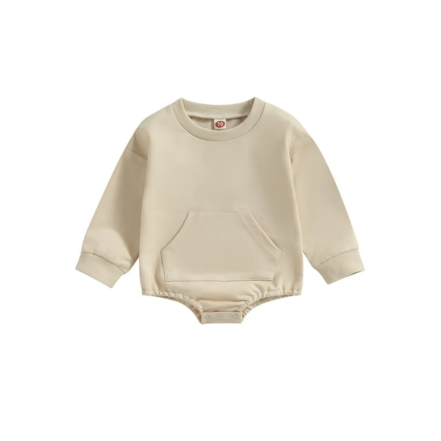 xiaxaixu Barboteuse pour Bébé, Manches Longues Col Rond Solide Vêtements d'Automne avec Poche pour Filles Garçons