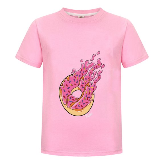 Donut Fire Pink Sprinkle Flame PrestonPlayz Cotton T-Shirt – Kids Gamer Short Sleeve Tee – Bold Flame Design Inspired