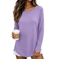 thumbnail image 2 of ClodeEU Women's Crew Neck Side Split Curved Hem Long Sleeve Top, Casual Loose Waffle Knit Pullover Blouse Purple,Women's Plus M, 2 of 9