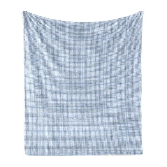Geometric Soft Flannel Fleece Blanket, Continuous Pattern with Lattice Style Tiny Squares Simplistic Grid Print, Cozy Plush for Indoor and Outdoor Use, 50" x 70", Sea Blue and White, by Ambesonne