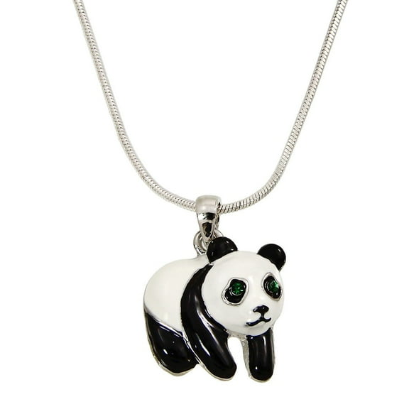 Panda Pendant Necklace Rhinestone Crystal Rhodium High Polished J0029