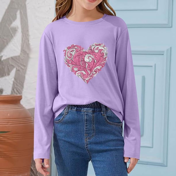 Blusas y camisas de manga larga con cuello redondo CUHK Top estampado de cuello redondo para primavera y verano Jersey informal Camisa básica de manga larga para niños y niñas Blusa de poliéster para