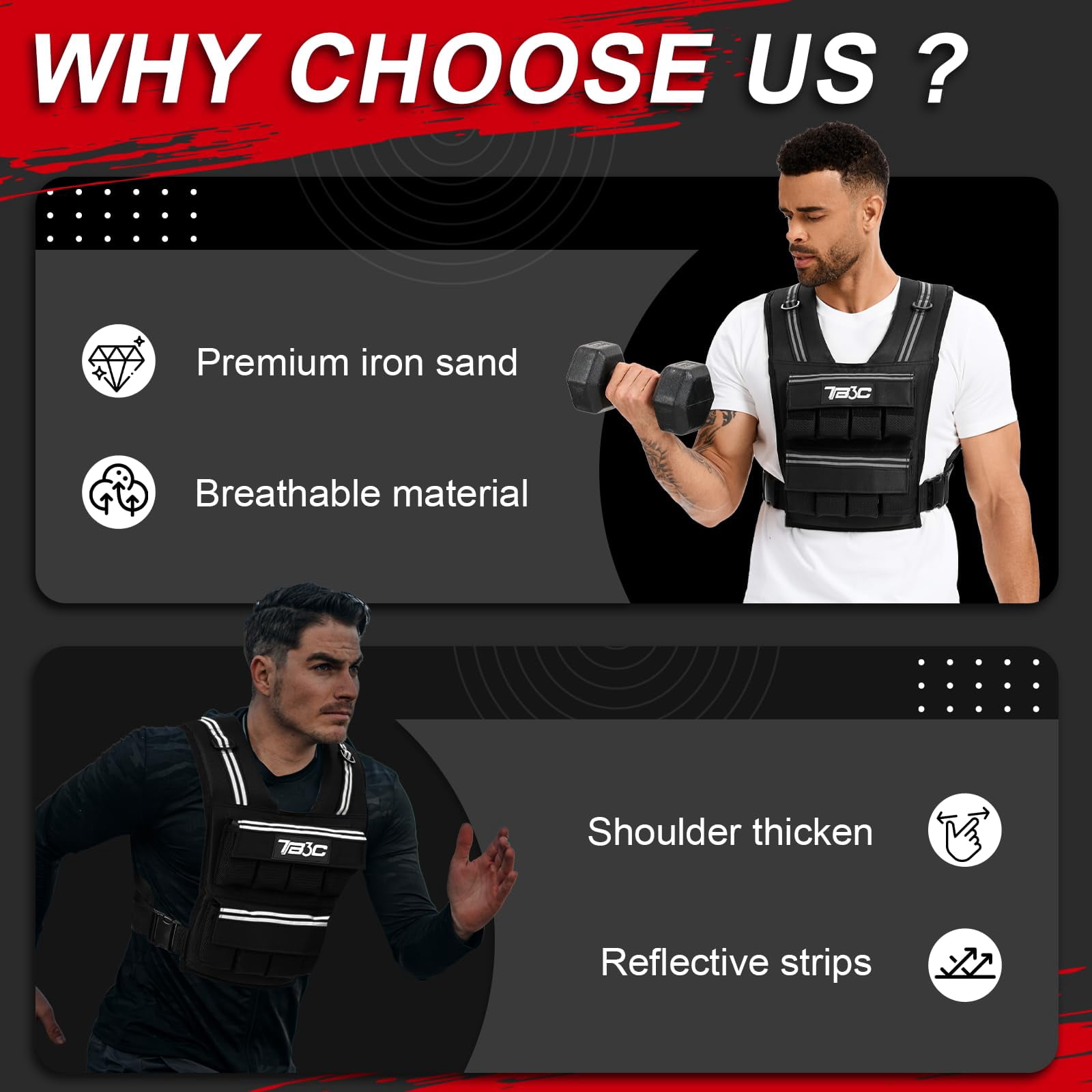 Black 40 LB Adjustable Weighted Vest for Strength Training, Running and Walking