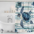 thumbnail image 2 of Teal Blue Turtle Coastal Shower Curtain Set - Extra Long 72" x 96" Washable Bathtub Curtain with 12 Hooks, Vintage Stripe Beach Botanical Waterproof Fabric Stall Shower Curtains for Bathroom Décor, 2 of 6