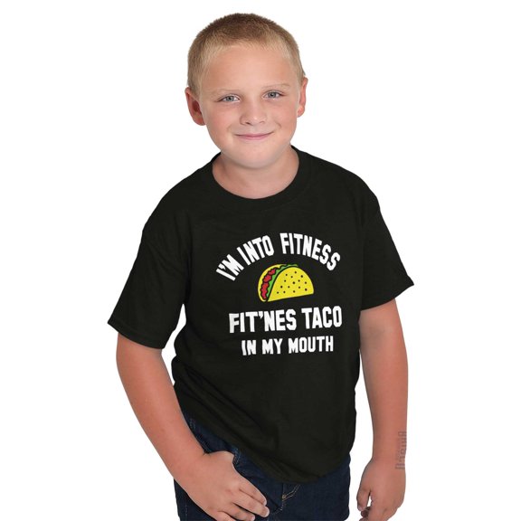 Im into Fitness Taco In My Mouth Gym Crewneck T Shirts Boy Girl Teen Brisco Brands L