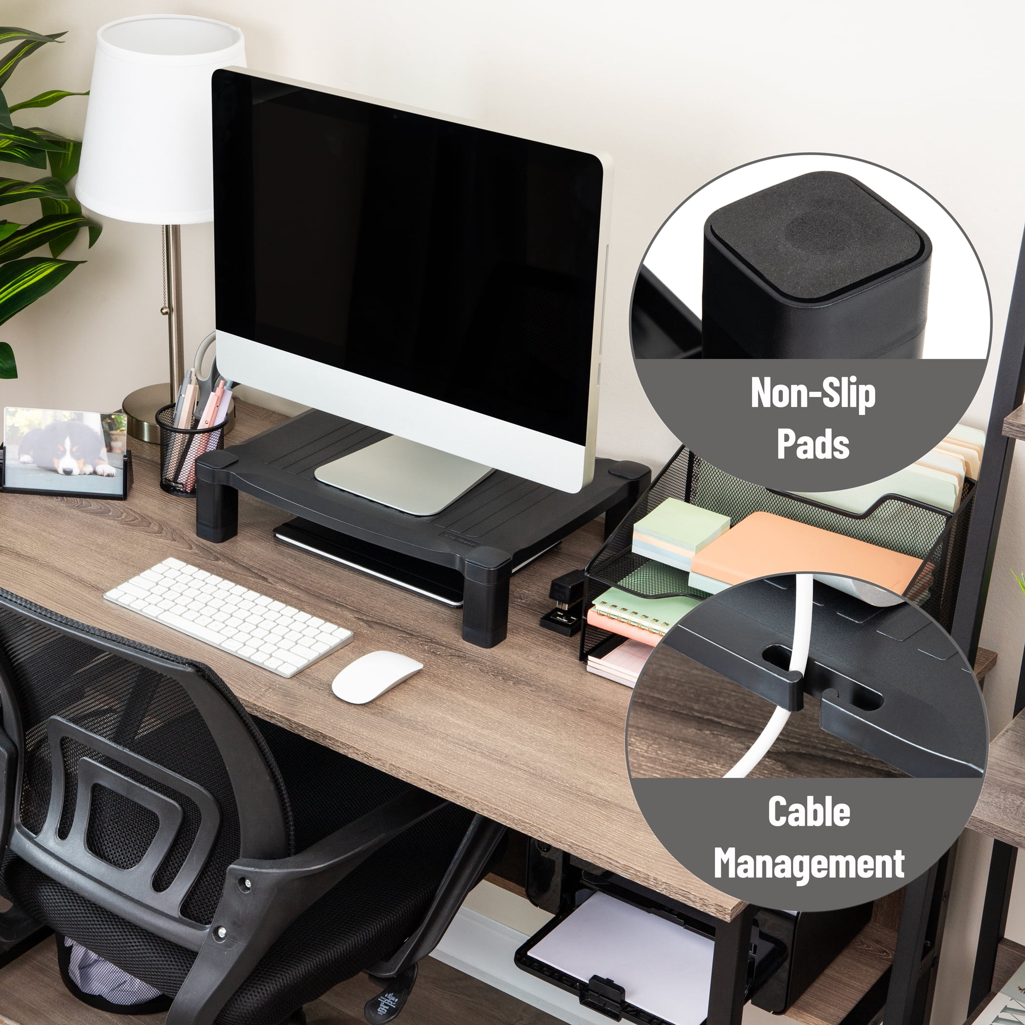 Mind Reader Adjustable Plastic Monitor Stand with Storage, Laptop Riser, Desktop Organizer for Office or Home, Holds 22 lbs
